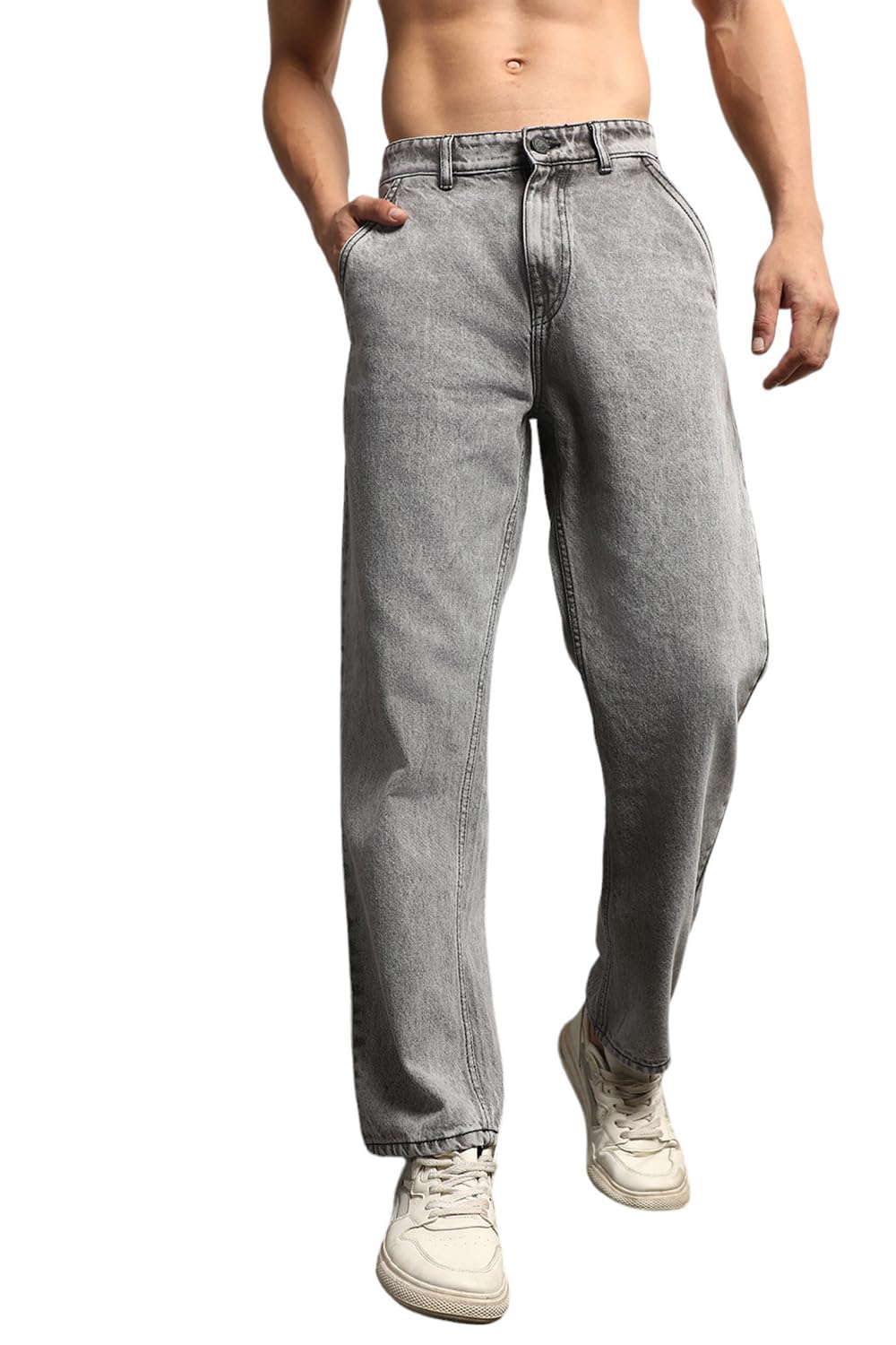 Hubberholme Men Summer Cotton Relaxed Fit Mid-Rise Jeans 2 Grey