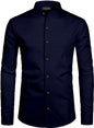 Mildin MenS Cotton Blend Solid Shirt With Mandarin Chinese Collar Full Sleeve Curved Hemline Button Closure Slim Fit | Shirt Fo