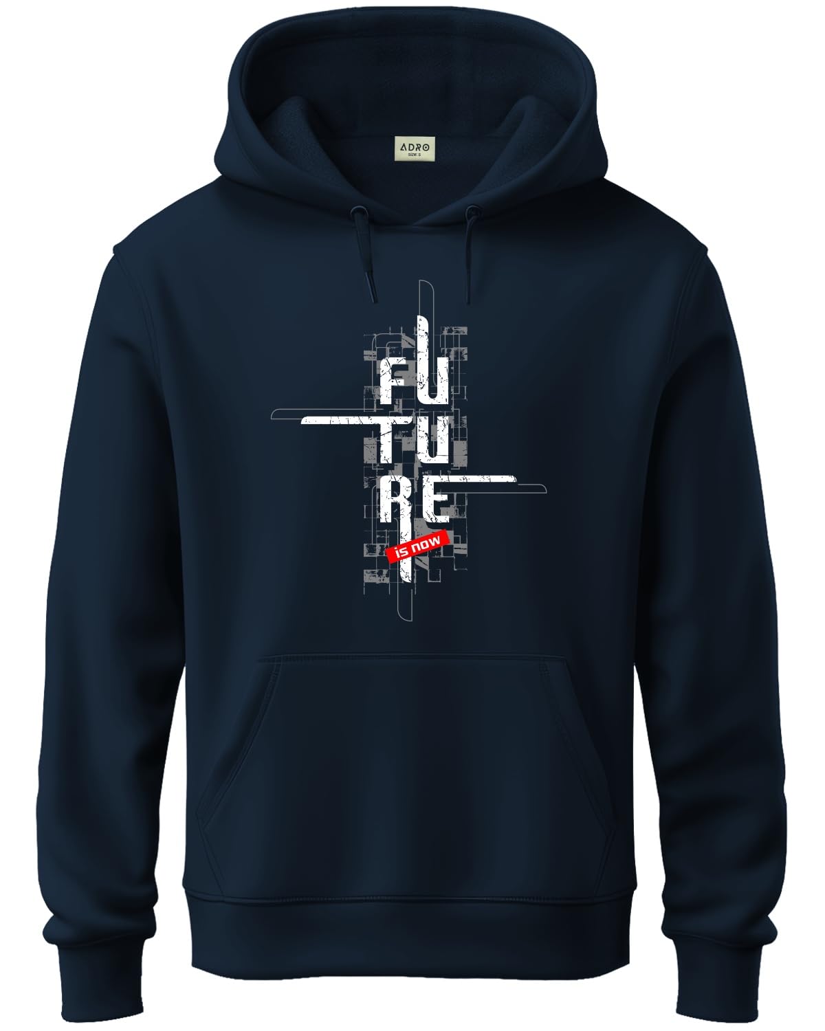 ADRO Men's Cotton Blend Neck Hooded Sweatshirt (H24-FTR-NB_Navy Blue