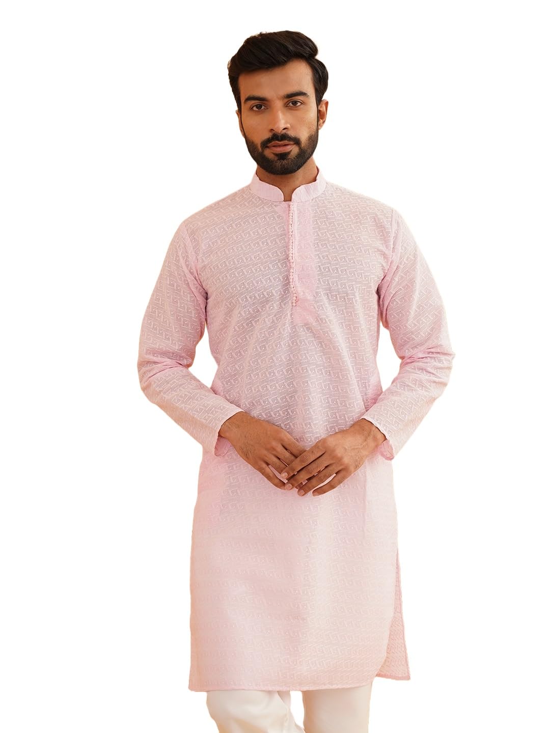 SOJANYA (Since 1958 Festive Heritage Elegant Chikankari Pink Kurta for Men