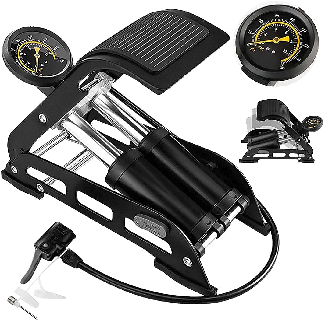 DKEXL Heavy Foot Pump,Portable Air Pump,Floor Air Pump Double Cylinder 160PSI Accurate Pressure Tire Floor Pump for Bike Car and