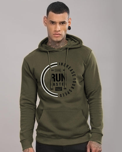 ADRO Men's Cotton Neck Hooded Sweatshirt (H24-FAST-OL_Olive