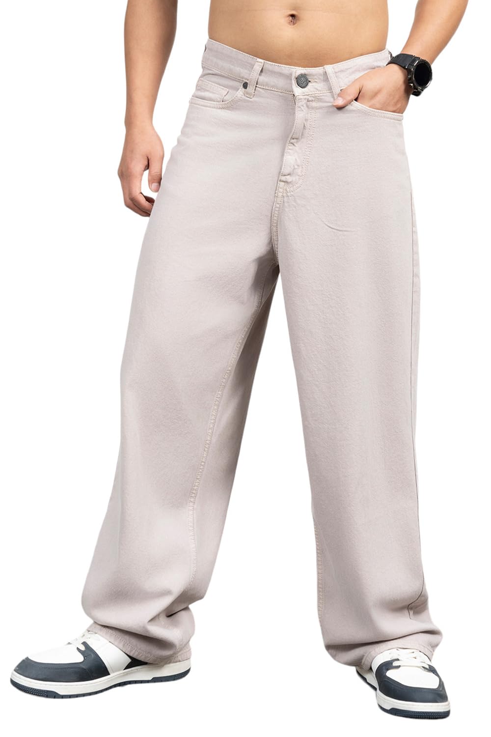 Hubberholme Men Cotton Relaxed Fit Mid-Rise Jeans 14 Beige