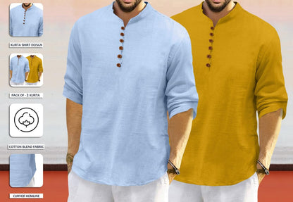 Royalscout MenS Cotton Polyester Blend Solid Regular Fit Full Sleeve Short Kurta | Ethnic, Lightweight Summer Kurta For Daily &