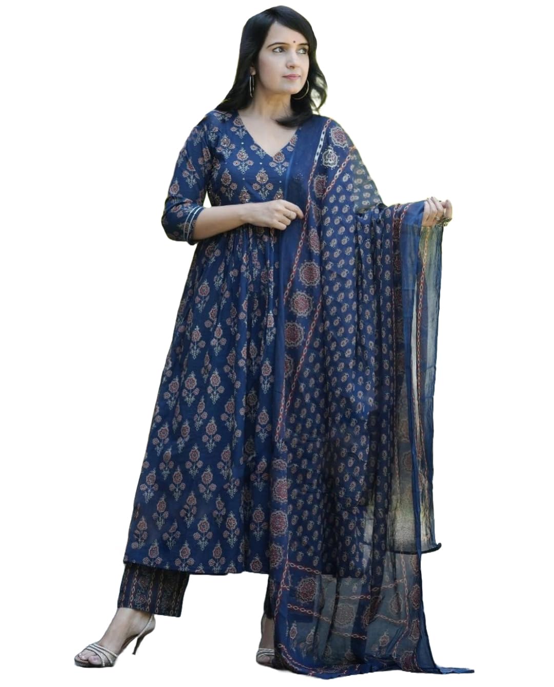ANNI DESIGNER Women's Rayon Blend Kurta Set with Pants & Dupatta, XL, Blue, Model AMPM Blue-2766