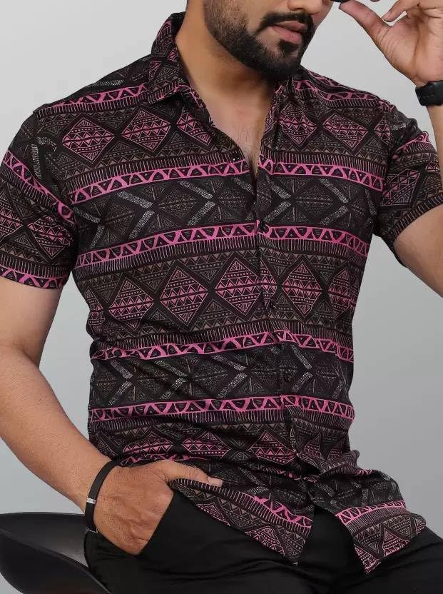Lookmark MenS Stylish Lycra Blend Half Sleeve Shirt With Spread Collar - Featuring Trendy Prints For Casual Wear (Az-Lm-Og-Shir