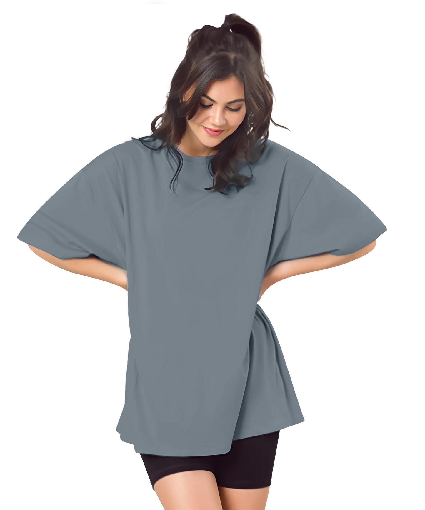 SHODOX Womens Cotton Blend Oversized Drop Shoulder Solid T-Shirt(Pack of 1)