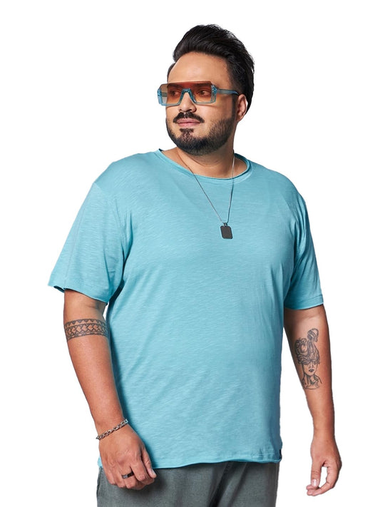 Bewakoof Air 1.0 Mens Solid Regular Fit Half Sleeve Round Neck Cotton Plus Size T-Shirt_620666_Blue_3XL