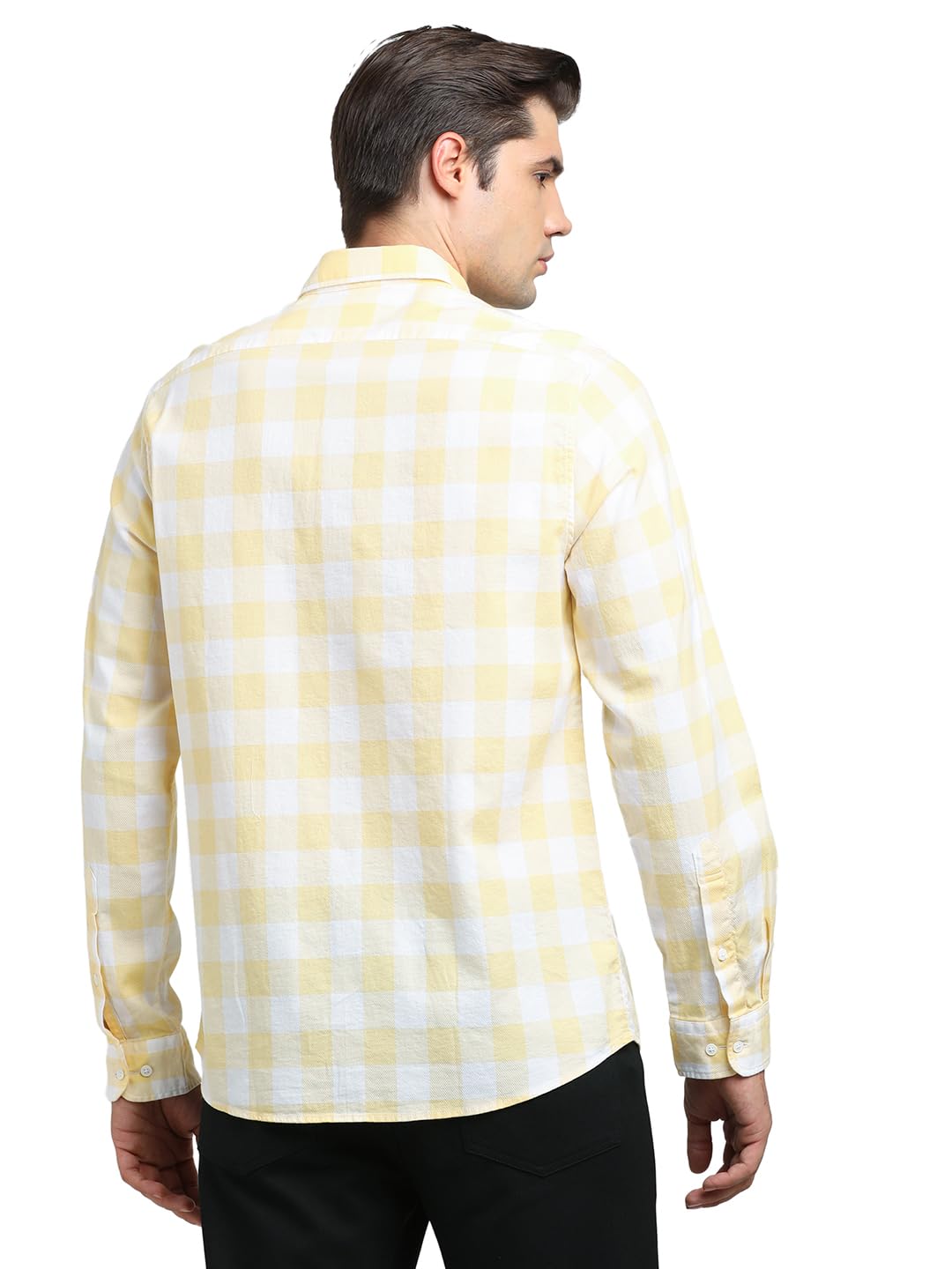 Turtle Men 100% Cotton Slim Fit Light Yellow Casual Shirt