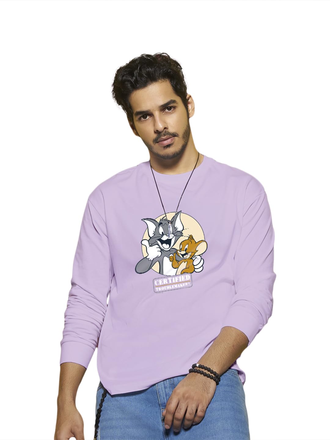Bewakoof X Official Tom & Jerry Merchandise Mens Certified Troublemakers (TJL) Graphic Printed Cotton Jersey T-Shirt - Oversize