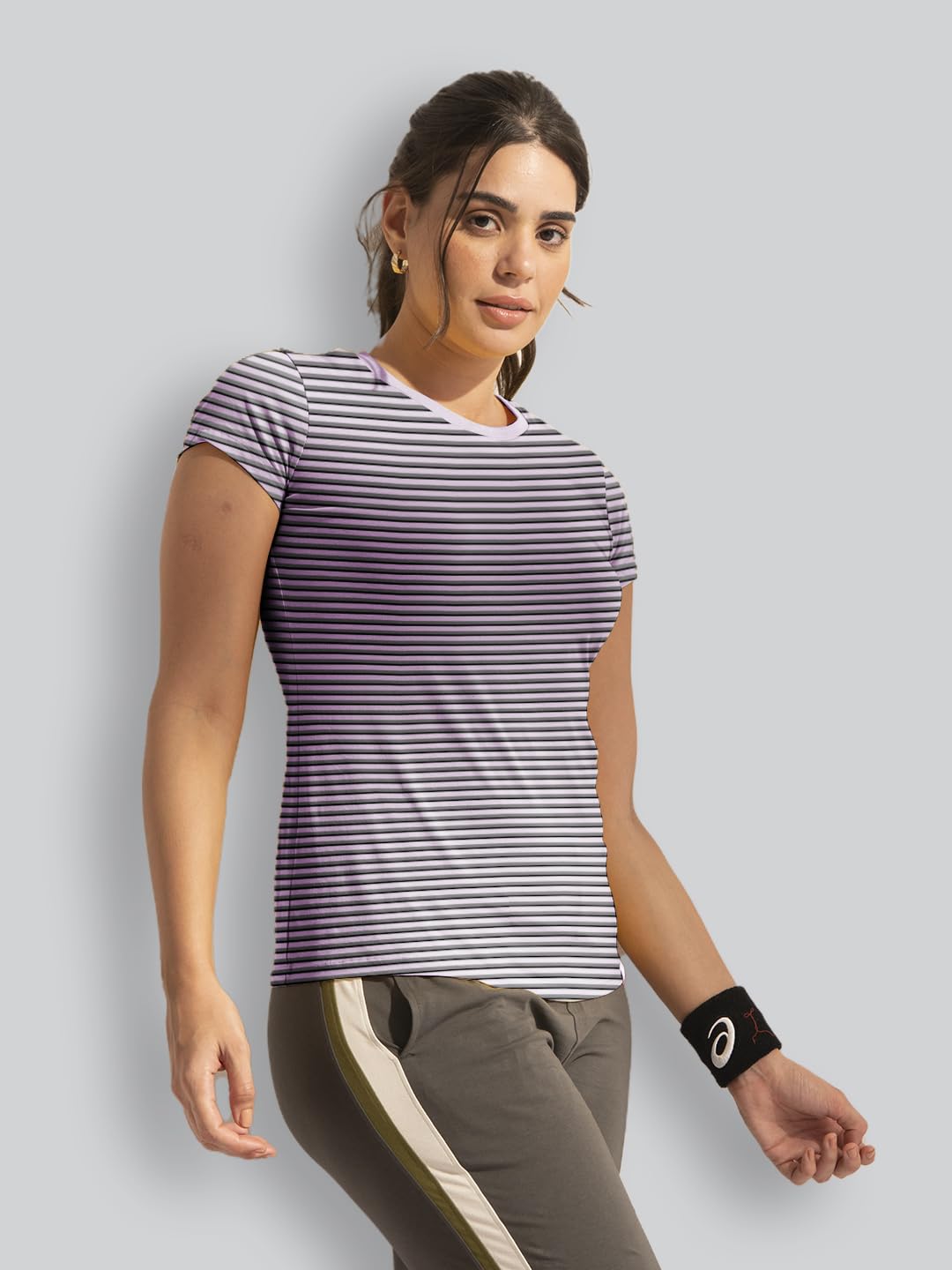 Lyra WomenS Printed Striper Round Neck Regular Fit Cotton T-Shirt