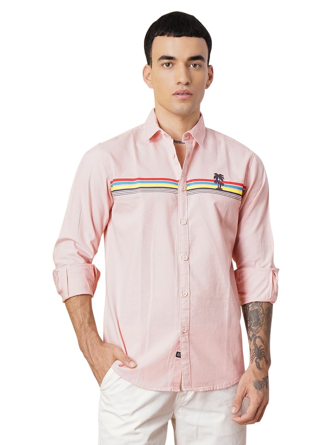 The Indian Garage Co Men Pink Placement Printed Slim Fit Cotton Casual Shirt