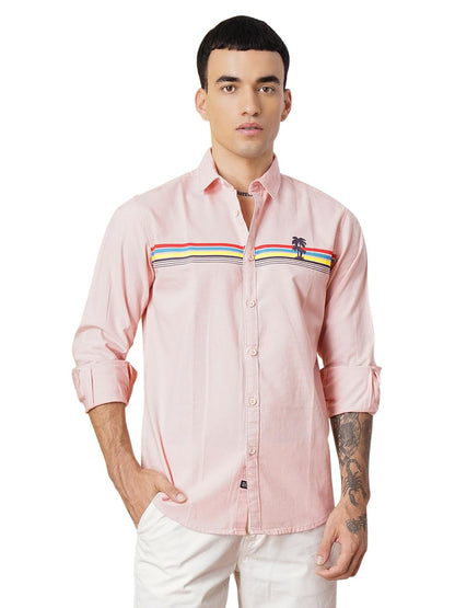 The Indian Garage Co Men Pink Placement Printed Slim Fit Cotton Casual Shirt