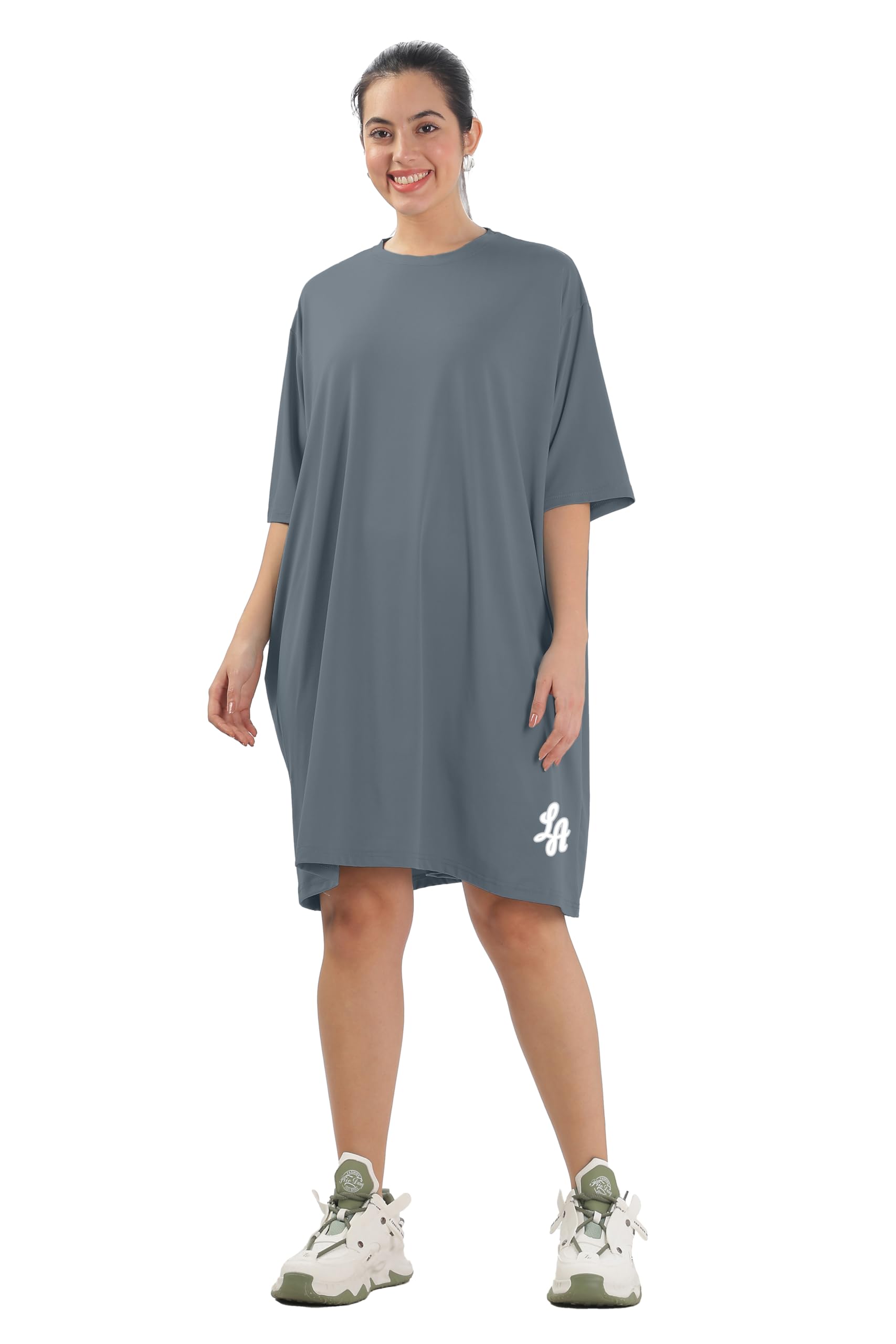SHODOXWomens Cotton Blend Oversized Drop Shoulder Long T-Shirt with Side Pockets(Pack of 1)