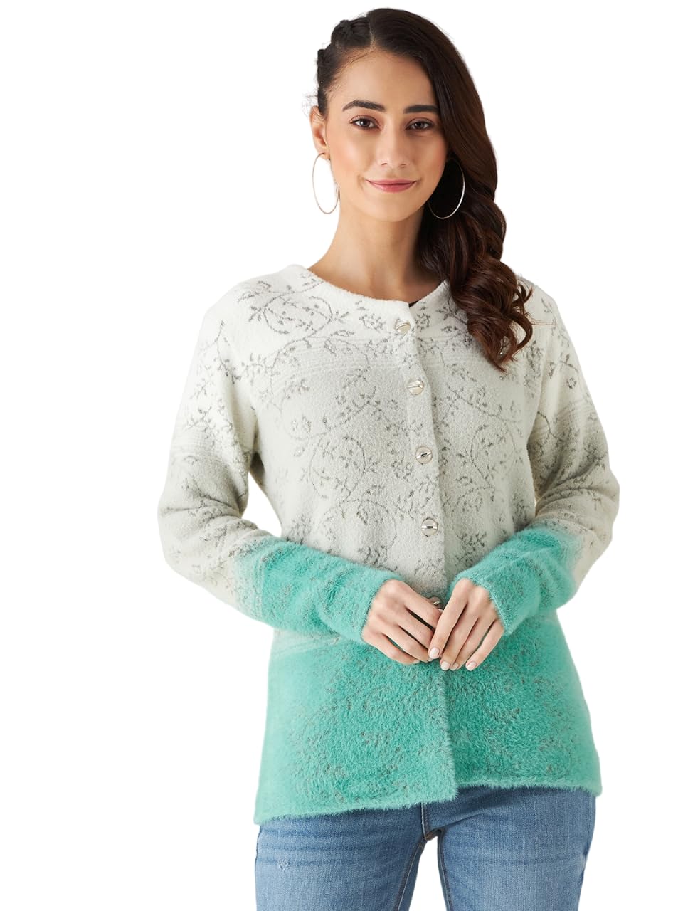 Modeve Women Embroidered Sea Green Ethnic Sweater For Winter||Winterwear||