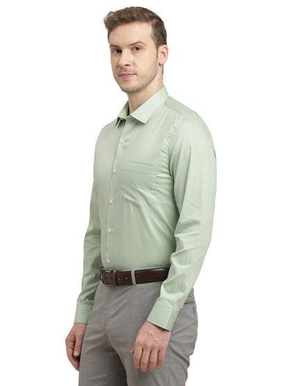 Turtle Men 100% Cotton Slim Fit Light Green Printed Full Sleeve Formal Shirt