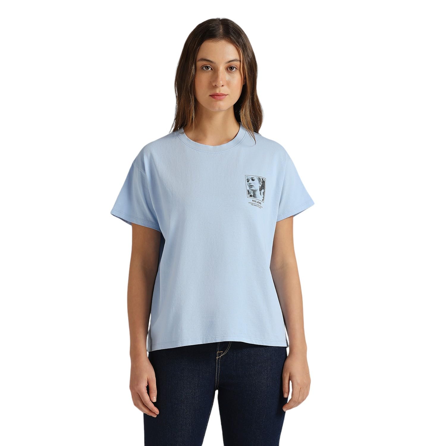 Pepe Jeans Women'S Relaxed Fit T-Shirt (Pl506095_Bay Blue