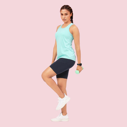 Enamor Womens Solid Slim Fit T-Shirt (A308_Pool Blue Mel