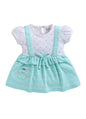 BUMZEE Girls Cotton Half Sleeves Striped Above Knee Length Frock/Dress Mint Green & Off White - 3-6 Months (Peb11361B-mgn)