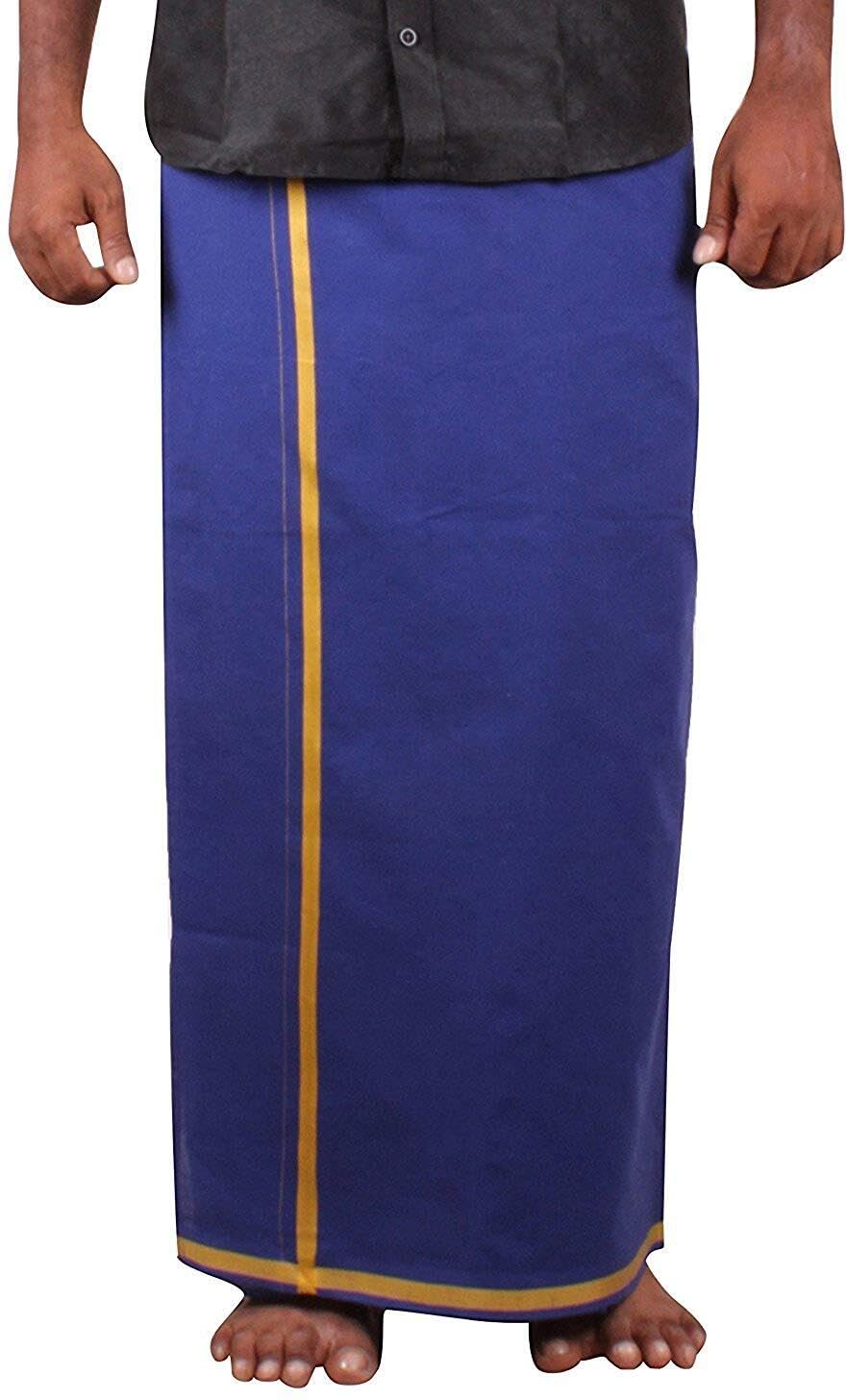 Prakasam Cotton Mens Pure Cotton Fine Quality Stitched Pocket Welcro Attachment Blue Colour Dhoti For Mens