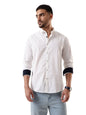Dennis Lingo Men White Solid Spread Collar Full Sleeves Regular Fit Cotton Casual Shirt