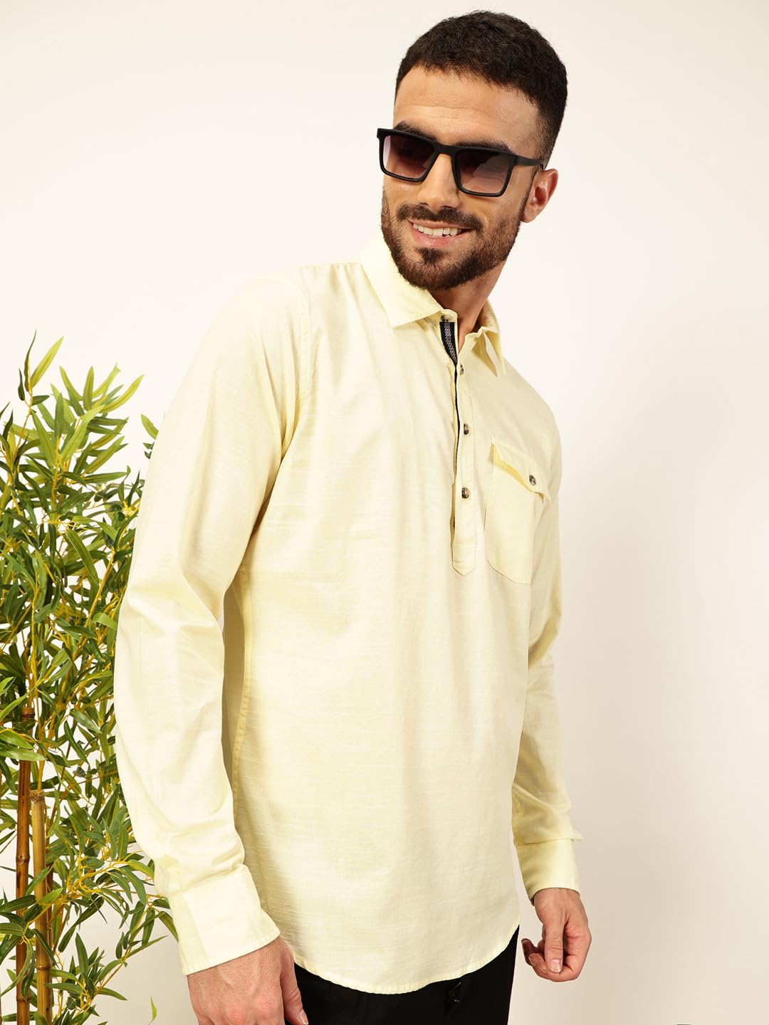 Thomas Scott Men Solid Cotton Linen Kurta Shirt (Ts1531)