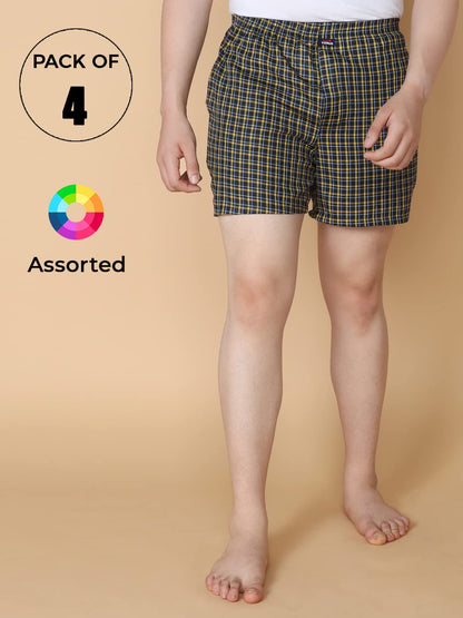 Lux Venus Combed Cotton Cheked Assorted Boxer Shorts For Men Multicolour