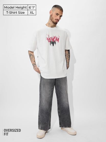 The Souled Store Official Marvel: Eddie Brock Oversized T-Shirt for Men Boys Cotton Casual Half Sleeves Baggy Loose Fit Drop Sho