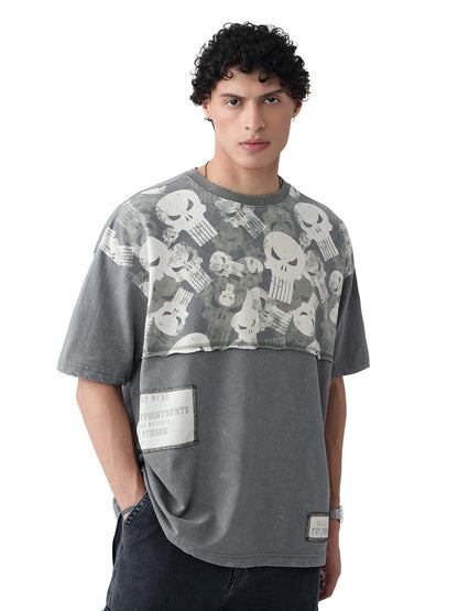 The Souled Store Punisher: Its One Man and Boys Short Sleeves Round Neck Grey Printed Cotton Oversized T-Shirts