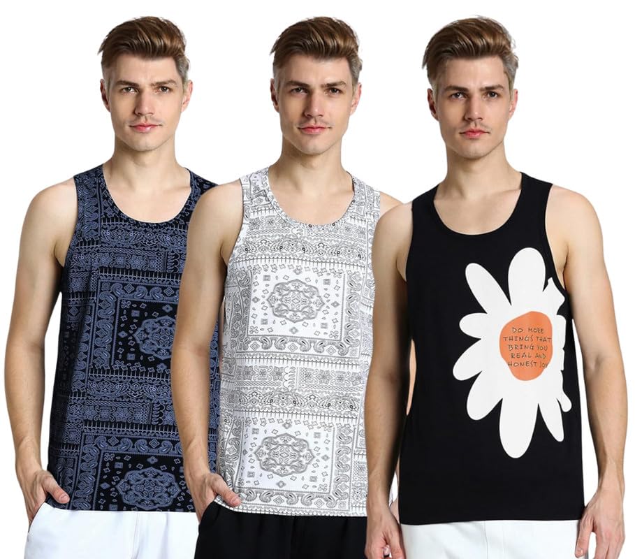 Veirdo Mens 100% Cotton Scoop Neck Regular Fit Sleeveless T-Shirt Combo