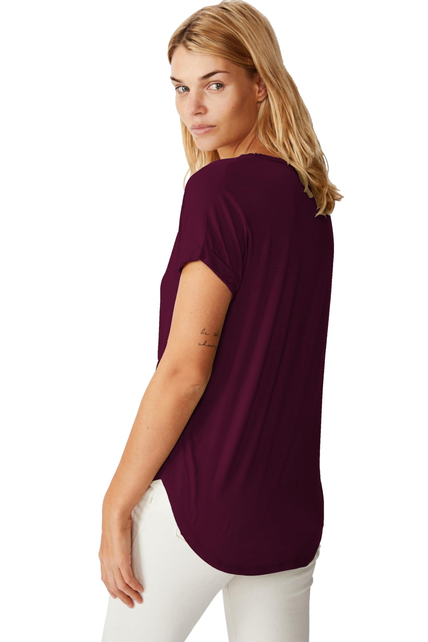 Fabricorn WomenS Solid Regular Fit T-Shirt (Gt01_Ud_Vneck_P_Wine