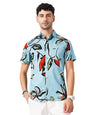The Indian Garage Co Blue Regular Fit Spread Collar Floral Print Short Sleeves Shirt
