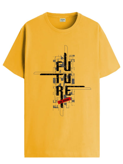 ADRO Men's Graphic Printed 100% Cotton T-Shirt - Regular Fit, Printed T-Shirts for Men (RN24-FTR-MU_Mustard)