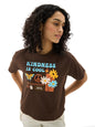 The Souled Store Originals: Kindness is Cool 100% Cotton Women & Girls Short Sleeve Round Crew Neck Brown Graphic Printed Regula