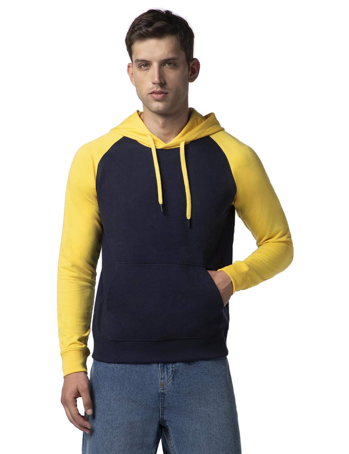 FYLTR Mens Casual Colourblock Raglan Hoodie with Drawstrings - Utility Pockets | Ribbed Hem & Cuff