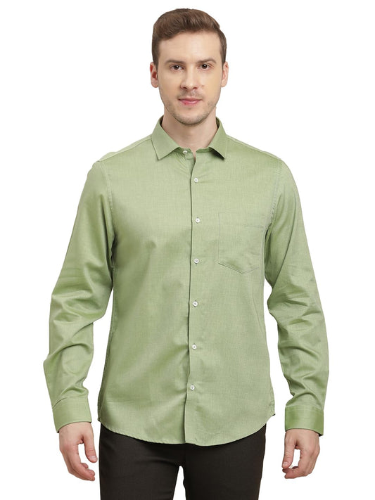 Turtle Men 100% Cotton Slim Fit Pista Green Dobby Print Full Sleeve Formal Shirt