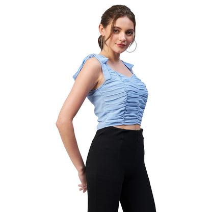 Rare Women Casual Blue Colour Sweetheart Neck Solid Fitted Top