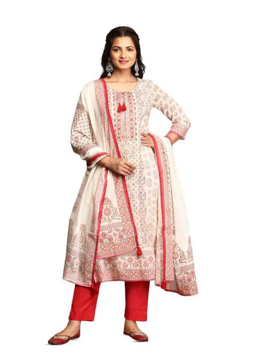 ishin Embellished Ethnic Motifs Printed Tie Up Kurta with Pants And Printed Dupatta | Kurta set for women | Kurta with trousers and dupatta