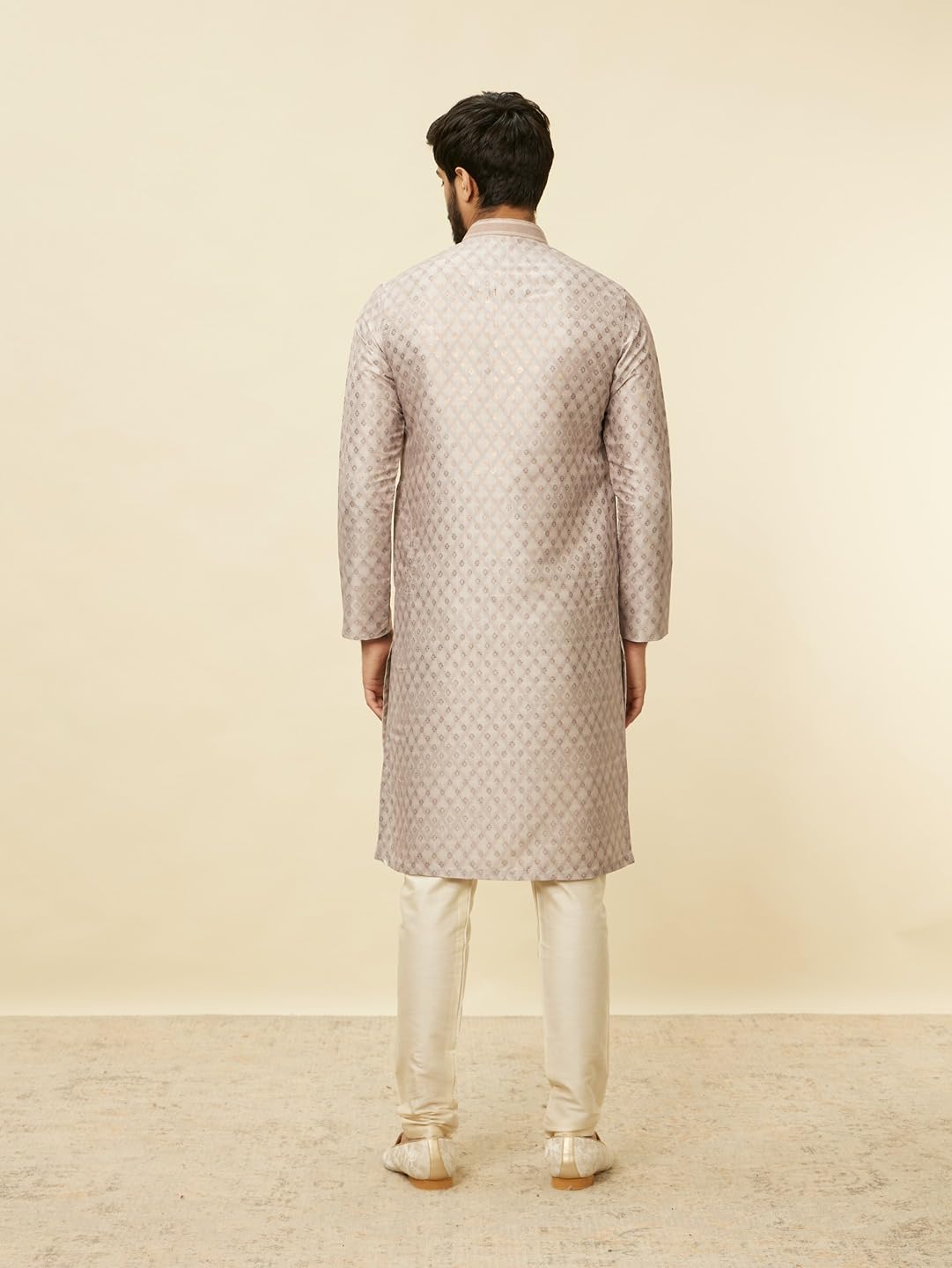 Manyavar Mens Walnut Art Silk Printed Kurta Pyjama Set