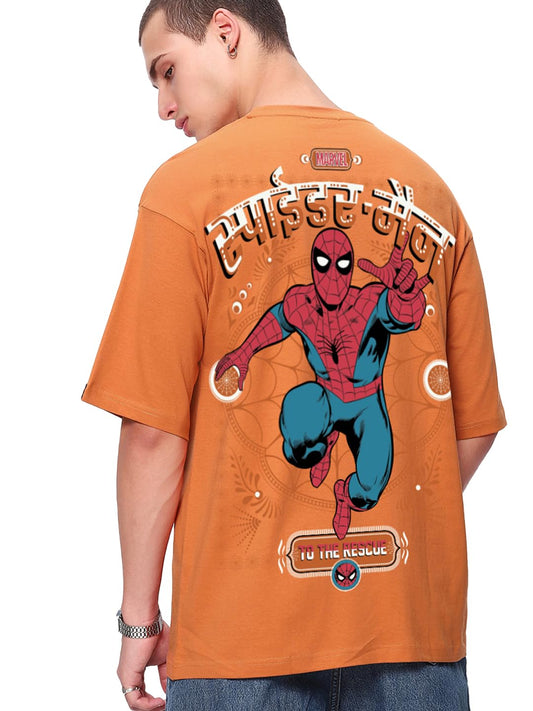 Bewakoof Official Marvel Merchandise Spider-Man Mens Graphic Print Oversized Fit Half Sleeve Round Neck Cotton T-Shirt_671265_O