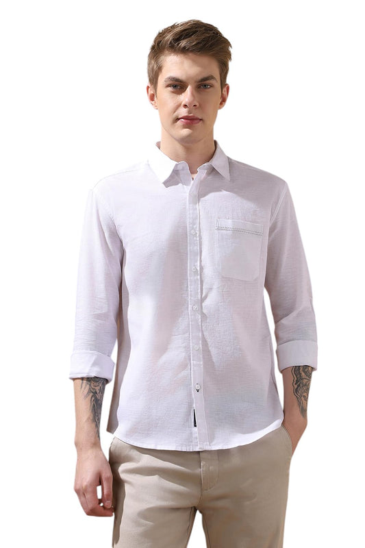 Dennis Lingo Men Regular Fit White Full Sleeves Cotton Casual Shirt