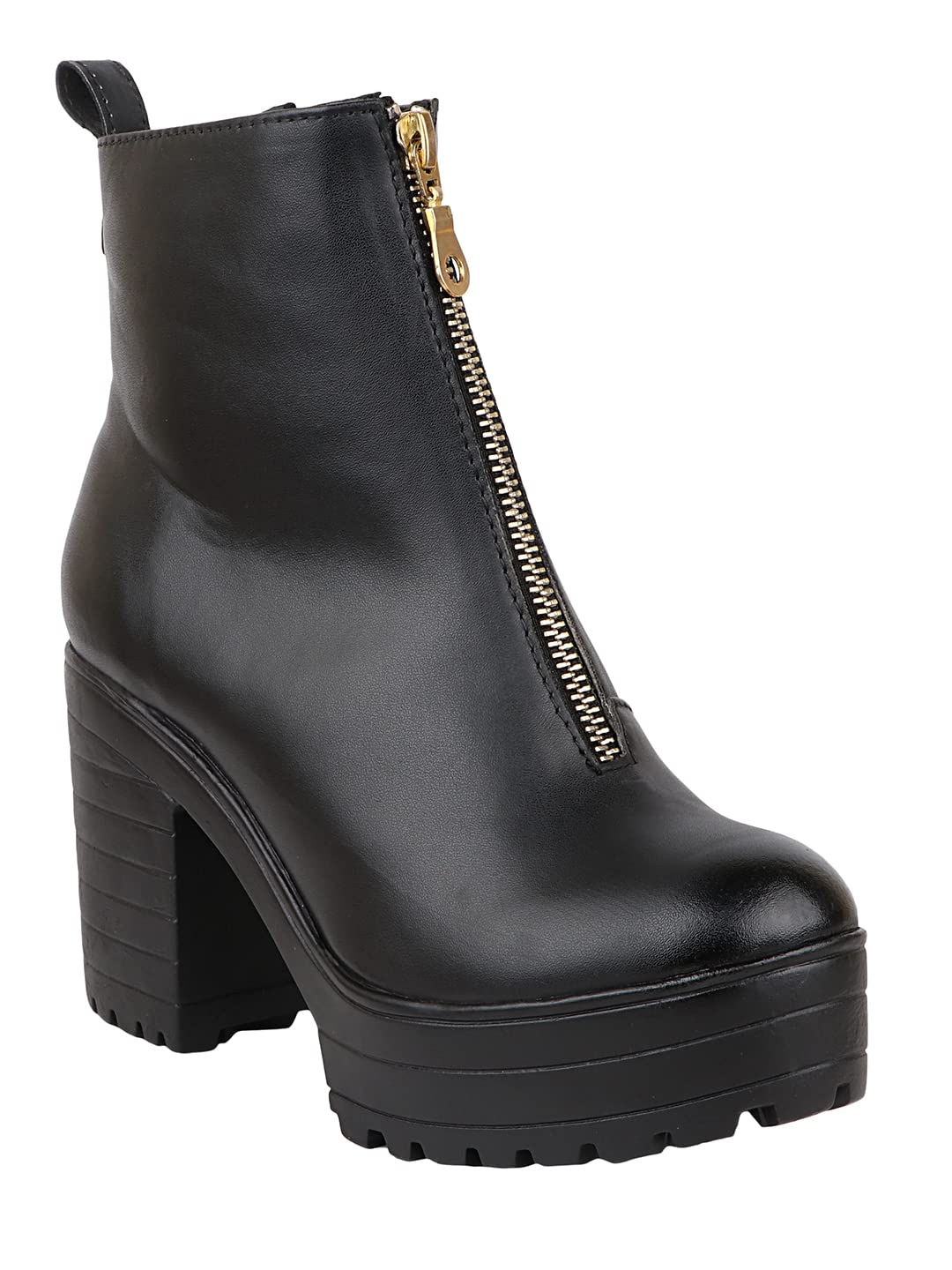 Shoetopia Womens Black Solid Zipper Block Heeled Boots
