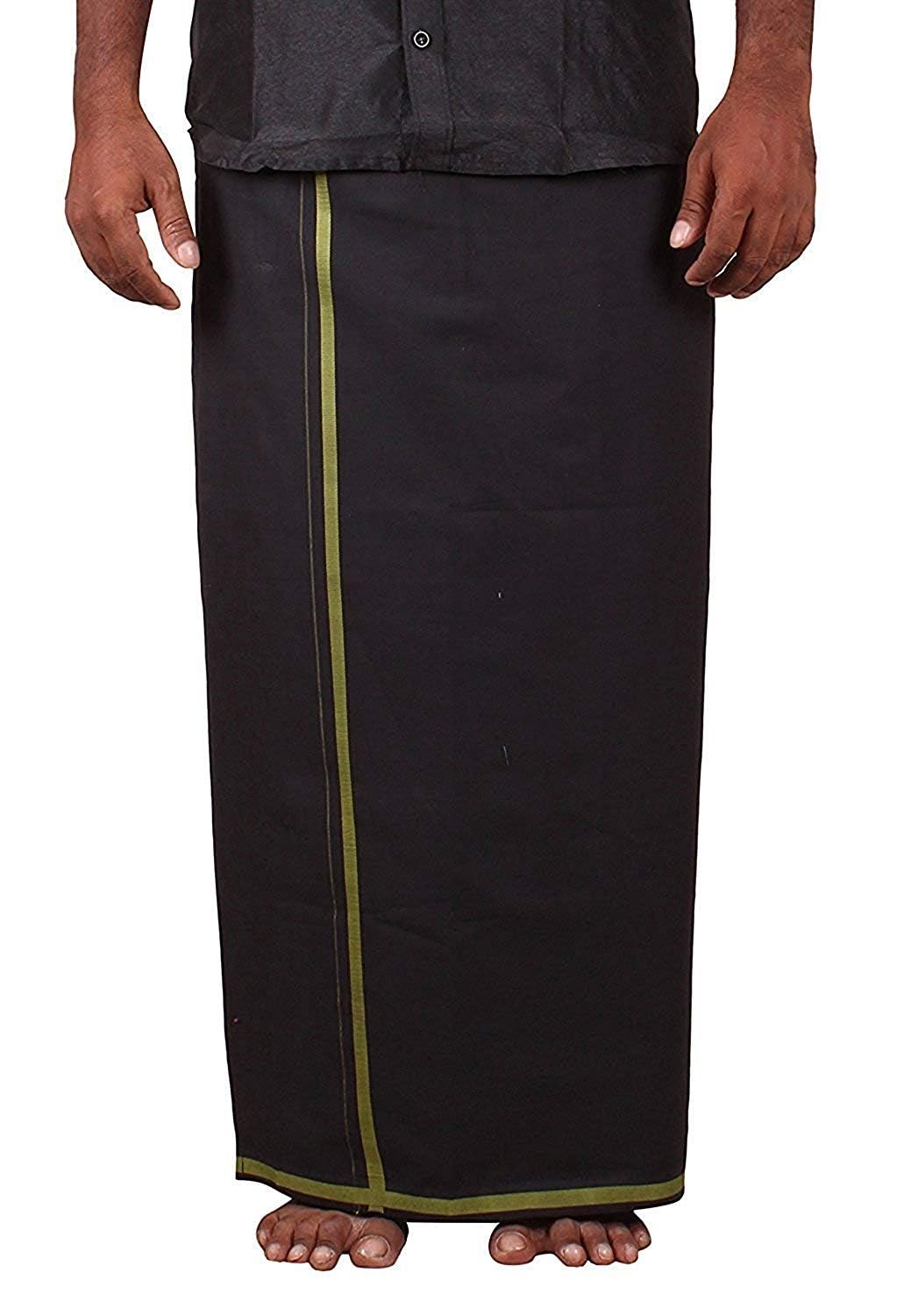 Prakasam Cotton Mens Pure Cotton Fine Quality Stitched Pocket Welcro Attachment Black Colour Dhoti For Mens