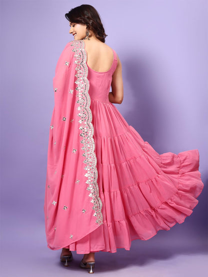 Fashion Basket Georgette Anarkali Dress For Women Light Pink