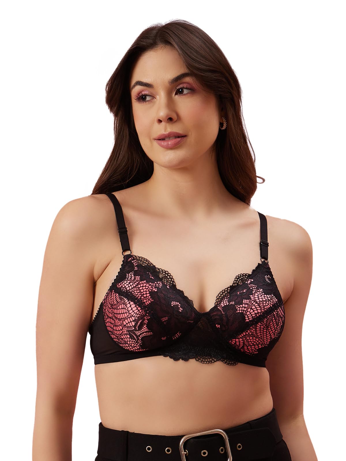 Clovia Womens Net Non Padded Wire Free Full Coverage Bra Black
