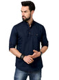 Deemoon MenS Cotton Blend Full Sleeve Short Kurta With Mandarin Collar Crafted From A Premium Cotton Blend Navy Blue