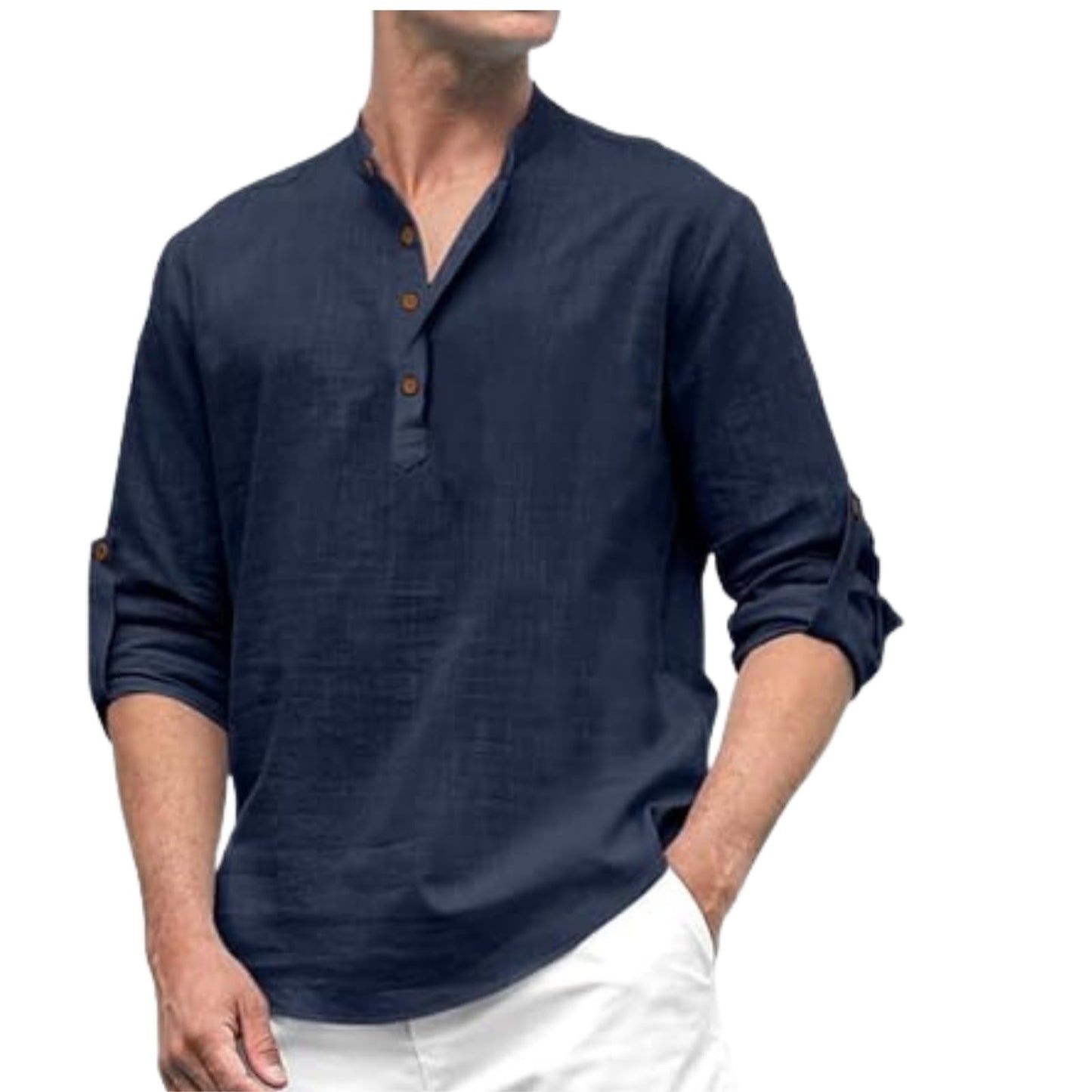 Macsivo MenS Cotton Polyster Blend Solid Short Kurta With Mandarin Collar Full Sleeve Button Closure Curved Hem Regular Fit | S