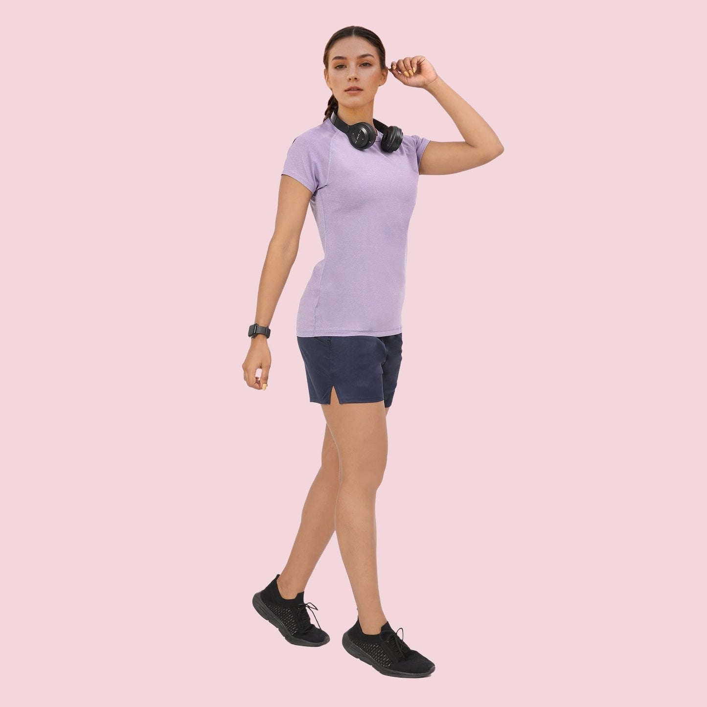 Enamor Womens Solid Slim Fit T-Shirt (E089_Chalky Violet Mel
