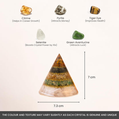 Astrotalk Conical Dhan YOG Resin Pyramid with Selenite Base | Home Decor Items for Wealth, Money & Business Growth | Vastu Items for Home & Mandir | Decorative Items for Living Room