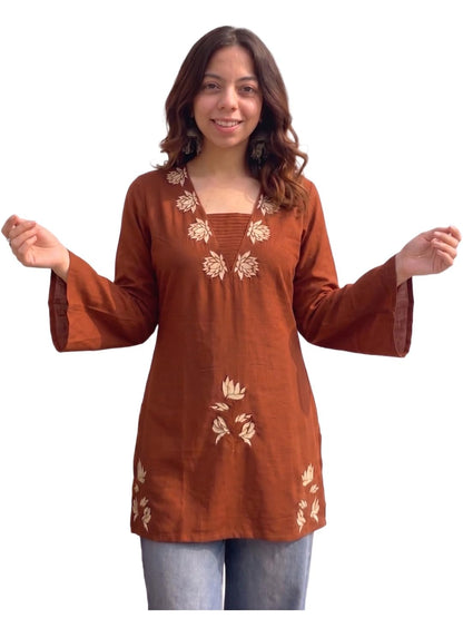 ANNI Designer Womens Regular Viscose Embroidered Short Kurti for Women (Pivari Rust-SK_XL_Rust_XL)